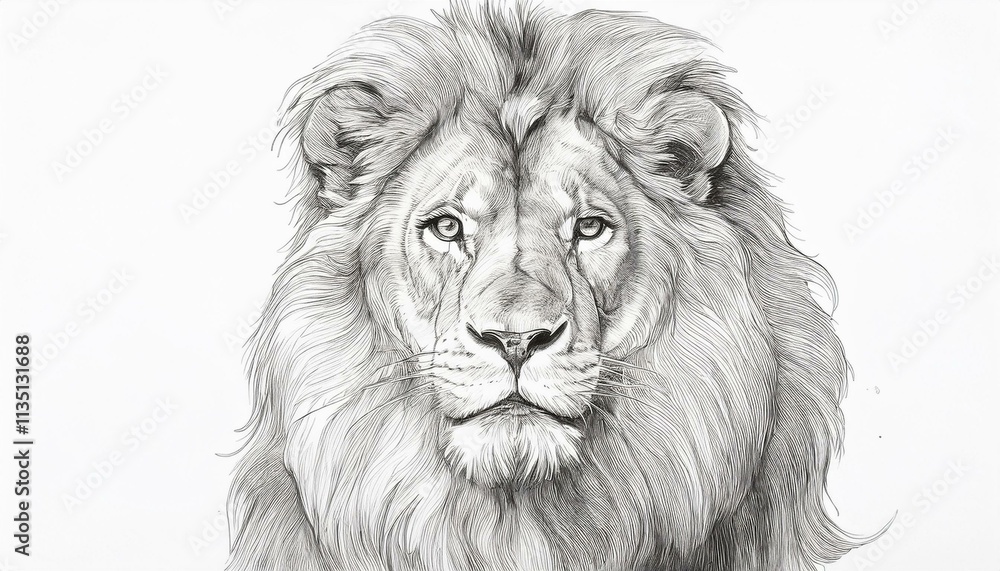 Lion sketched in pencil on white background Lion sketched in pencil on white background