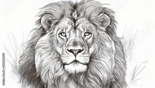 Lion sketched in pencil on white background