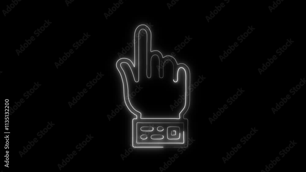 Glowing neon Raise Hand icon isolated on black background. HD Video motion graphic animation Glowing neon Raise Hand icon isolated on black background. HD Video motion graphic animation