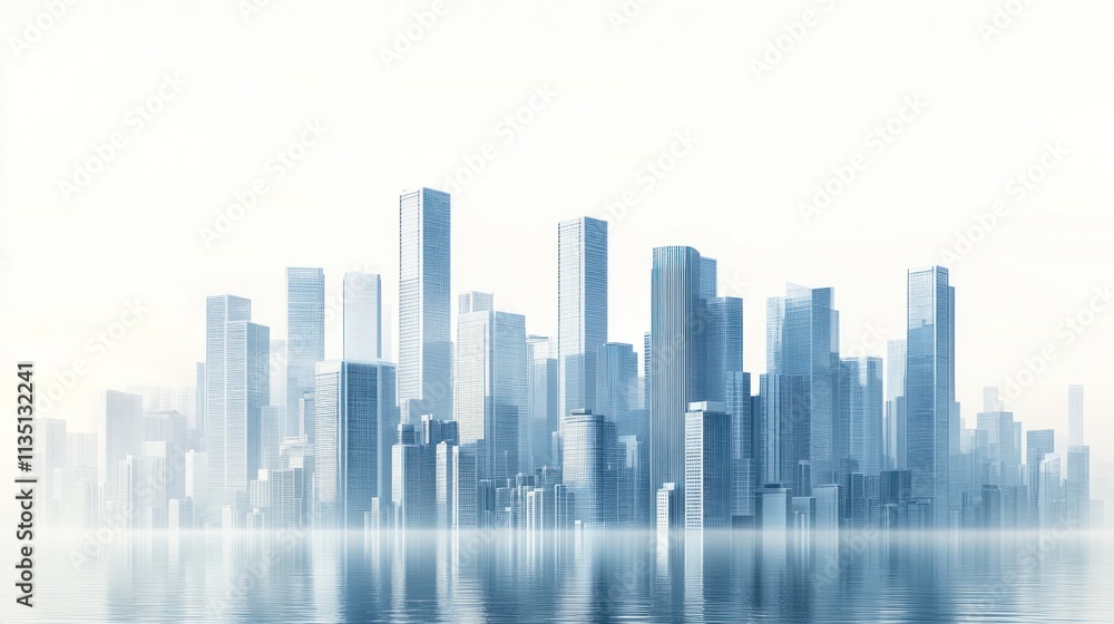 Fototapeta premium Modern City Skyline Reflection: A Serene Urban Landscape