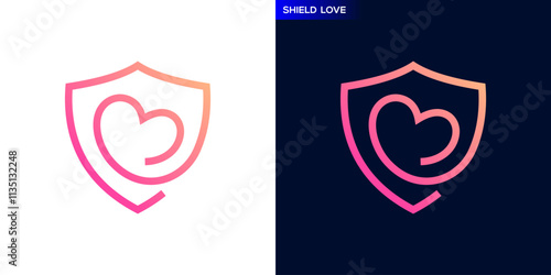 Heart shield logo. Safety, security, love, romantic. Icon symbol design template EPS 10.