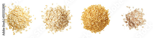 Set of neat pile of golden oat flakes isolated on transparent background (2)