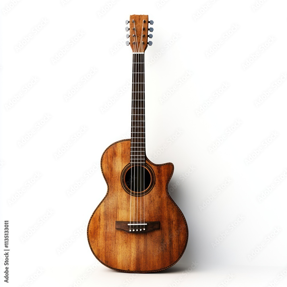 Naklejka premium A wooden acoustic guitar with a smooth finish, designed for music performance and enjoyment.