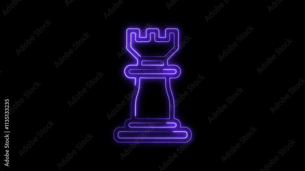 Glowing neon Rook icon isolated on black background. HD Video motion graphic animation Glowing neon Rook icon isolated on black background. HD Video motion graphic animation