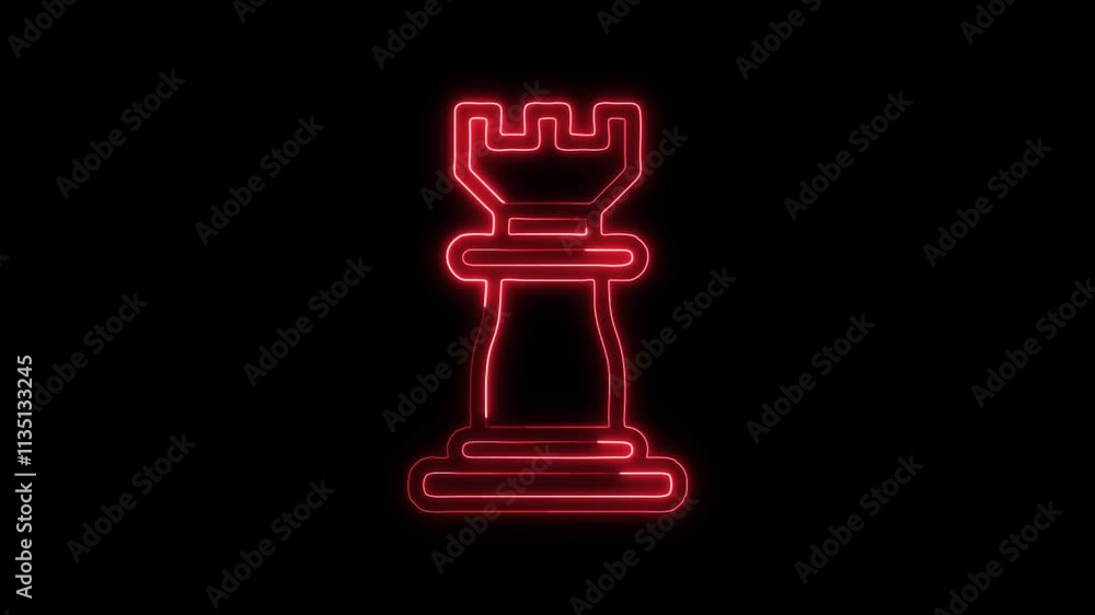 Glowing neon Rook icon isolated on black background. HD Video motion graphic animation Glowing neon Rook icon isolated on black background. HD Video motion graphic animation