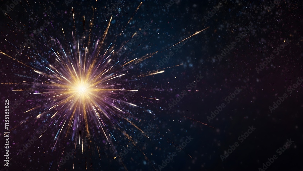 Obraz premium A bright starburst explosion in a dark, starry night sky.