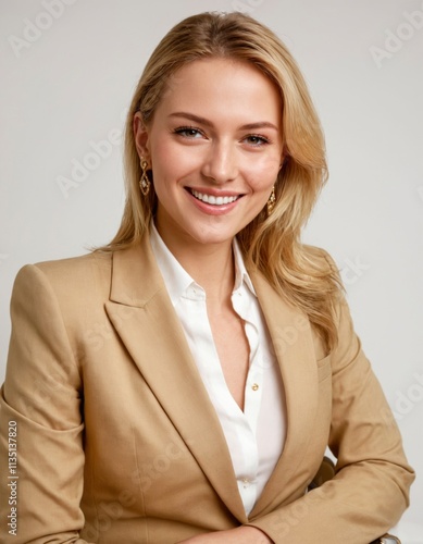 Beautiful blonde business womanq wear business suit with shirt photo