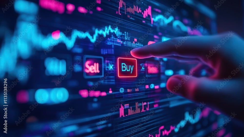 Digital Stock Market Trading: Buy Button on Screen Digital Stock Market Trading: Buy Button on Screen
