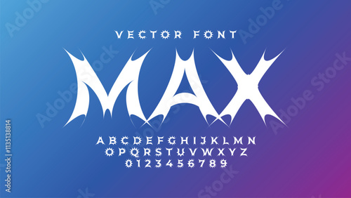 Classic Death Metal Rock Horror and Futuristic Font Alphabet Letters. MAX Logo Typography. Creative Minimalist Typographic Vector Illustration for T-shirts, Hoodie, Streetwear, Poster