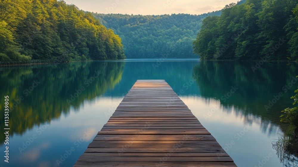 Serene Lake and Wooden Dock: A Tranquil Escape Serene Lake and Wooden Dock: A Tranquil Escape