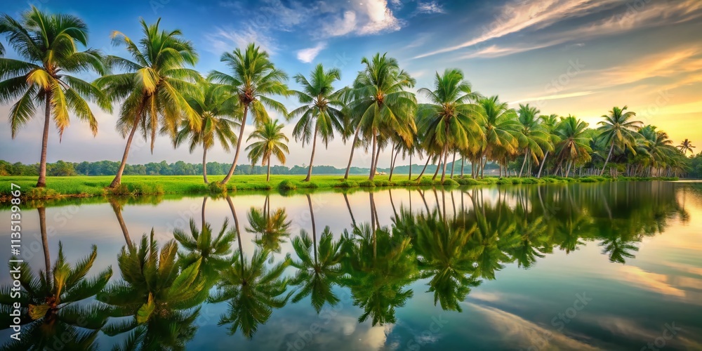 Serene Reflections of Coconut Trees on Tranquil Waters: A Conceptual Photography Exploration of Nature's Beauty and Harmony Serene Reflections of Coconut Trees on Tranquil Waters: A Conceptual Photography Exploration of Nature's Beauty and Harmony