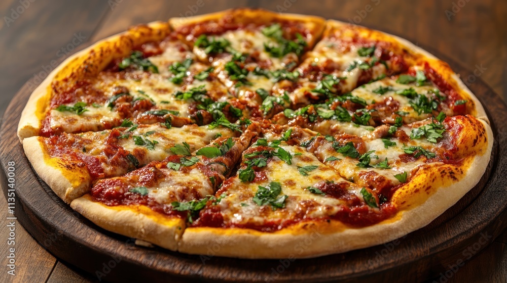 Delicious Homemade Pizza with Melted Mozzarella and Fresh Herbs Delicious Homemade Pizza with Melted Mozzarella and Fresh Herbs