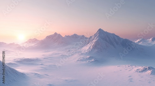 Serene Sunrise over Snowy Mountains: A Breathtaking Winter Landscape