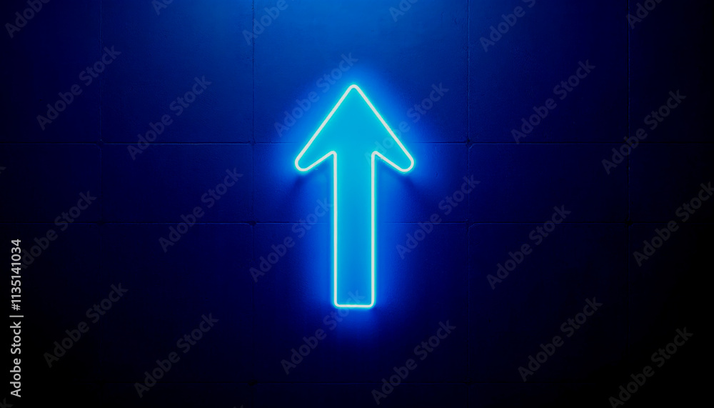 glowing blue arrow pointing upwards against a dark blue background glowing blue arrow pointing upwards against a dark blue background