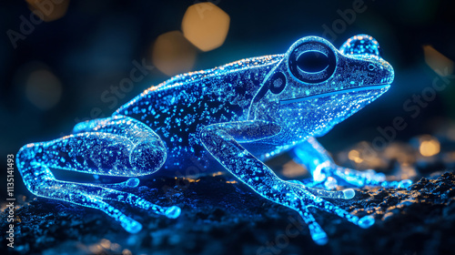 A glowing water cycle icon linked to a frog, representing online amphibian conservation platforms and ecological research initiatives.  photo