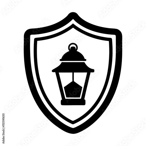 Black silhouette lantern in shield vector icon design