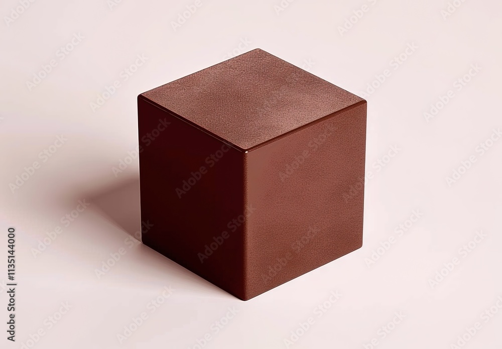 A brown cube, solid color background, soft light and shadow on the surface of the chocolate-colored box. A brown cube, solid color background, soft light and shadow on the surface of the chocolate-colored box.
