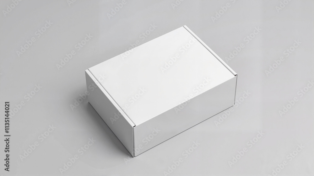 Plain white cardboard box on gray surface Plain white cardboard box on gray surface