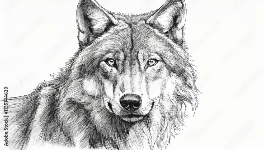 Wolf sketched in pencil on white background Wolf sketched in pencil on white background