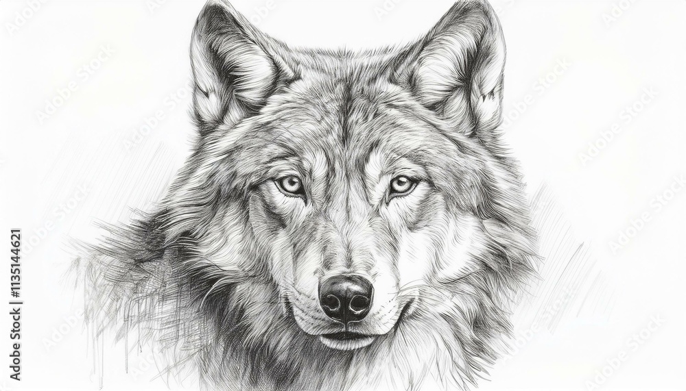 Wolf sketched in pencil on white background Wolf sketched in pencil on white background