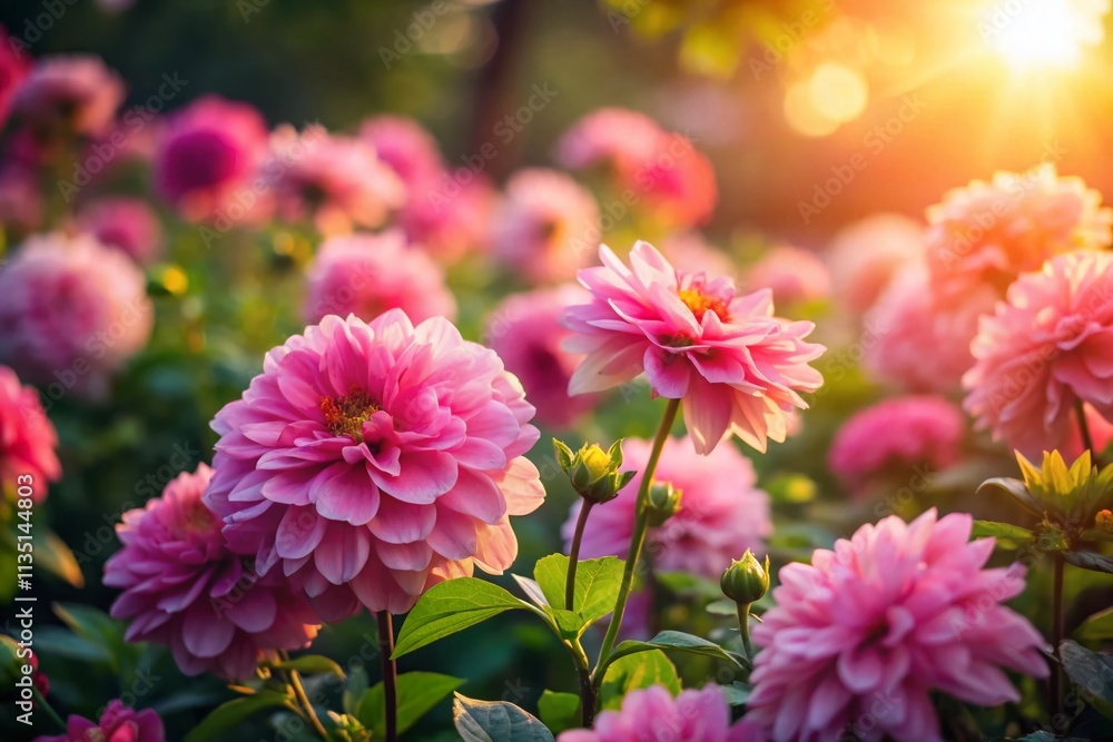 Serene Wide View of Blooming Pink Flowers in Low Light, Capturing the Beauty of Nature's Palette at Dusk with Soft Focus and Gentle Shadows for a Tranquil Scene Serene Wide View of Blooming Pink Flowers in Low Light, Capturing the Beauty of Nature's Palette at Dusk with Soft Focus and Gentle Shadows for a Tranquil Scene