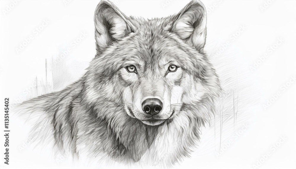 Wolf sketched in pencil on white background Wolf sketched in pencil on white background