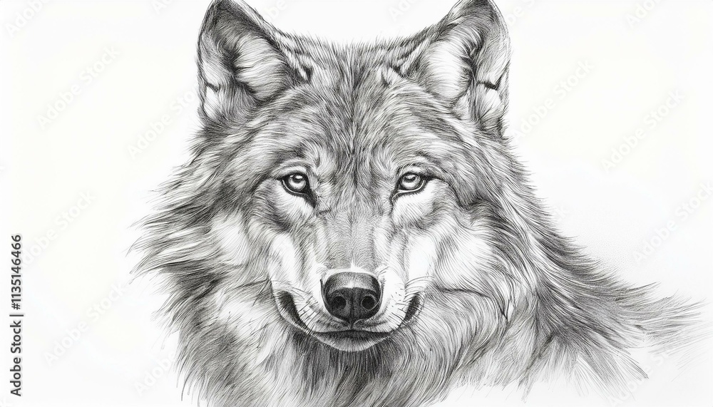 Wolf sketched in pencil on white background Wolf sketched in pencil on white background