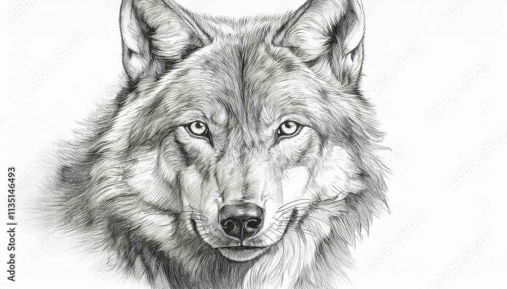 Wolf sketched in pencil on white background Wolf sketched in pencil on white background