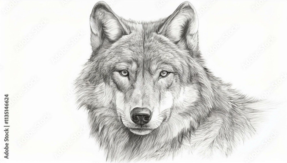 Wolf sketched in pencil on white background Wolf sketched in pencil on white background