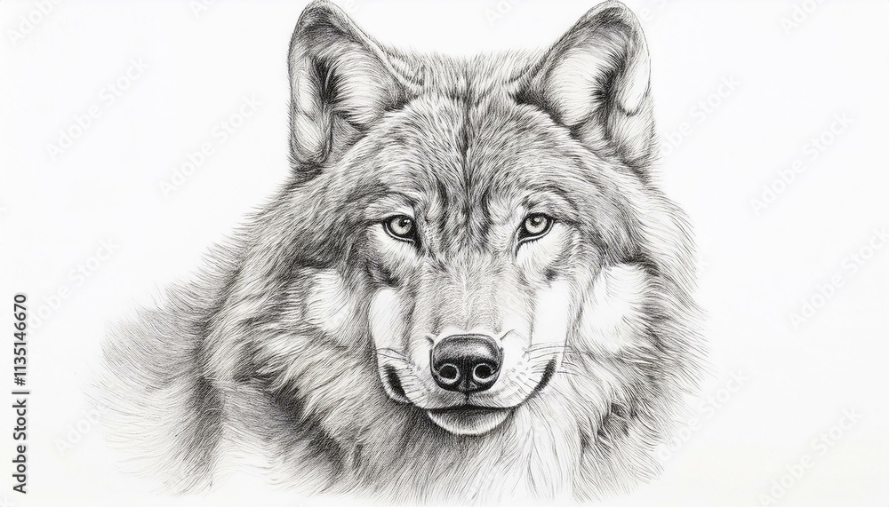 Wolf sketched in pencil on white background Wolf sketched in pencil on white background