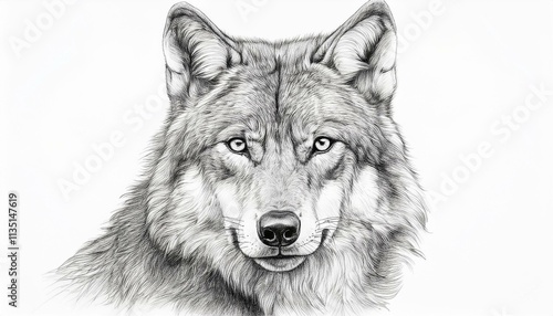 Wolf sketched in pencil on white background