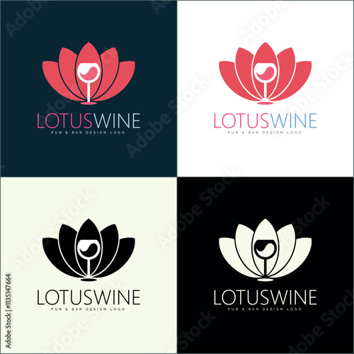 lotus wine glass premium pub and bar logo set design template