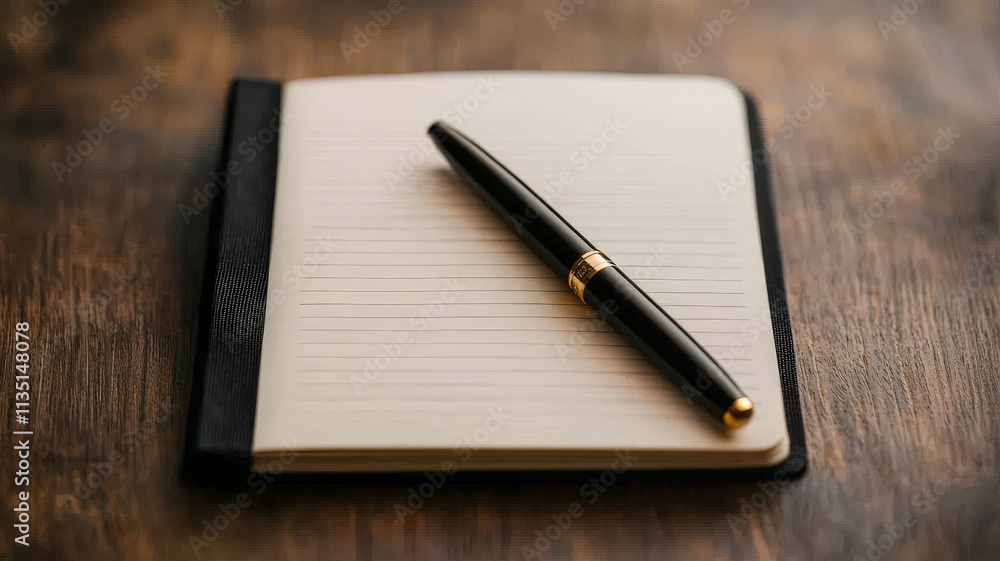 Make Writing Your Hobby and Your Therapy concept. Notebook and pen on a wooden table background. Make Writing Your Hobby and Your Therapy concept. Notebook and pen on a wooden table background.