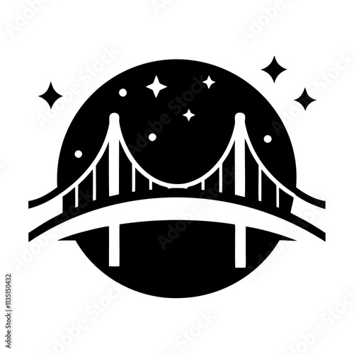 Black silhouette bridge in starlight vector icon design