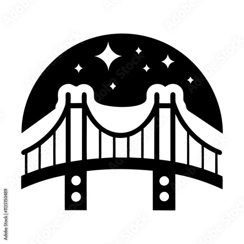 Black silhouette bridge in starlight vector icon design