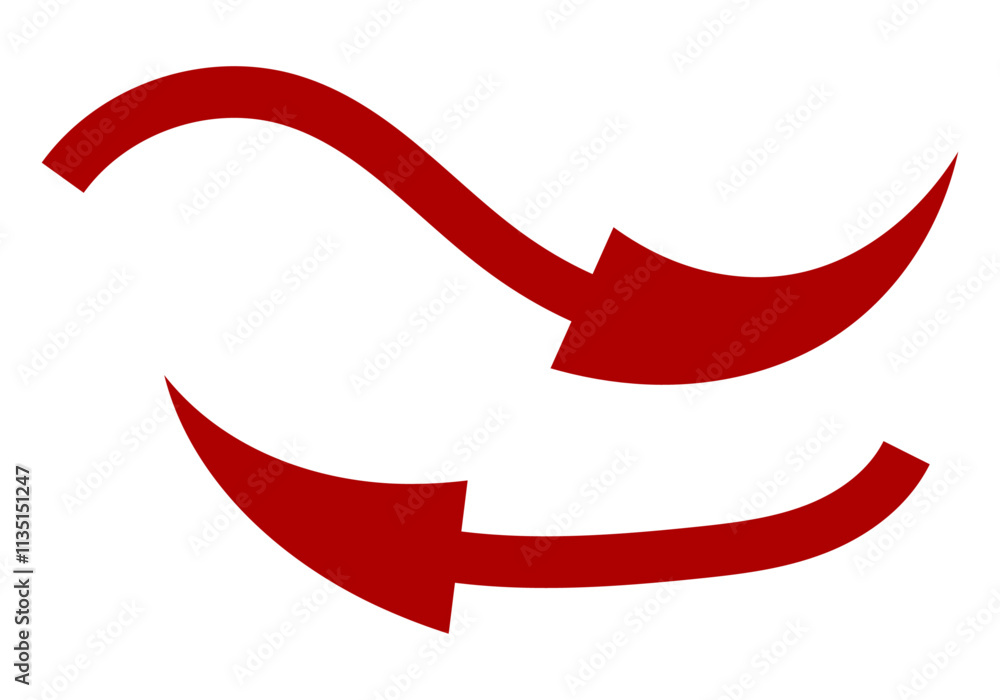 Dos flechas curvas hacia izquierda y derecha roja Dos flechas curvas hacia izquierda y derecha roja