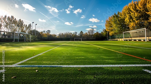 School sports field with well-marked lines and goalposts 