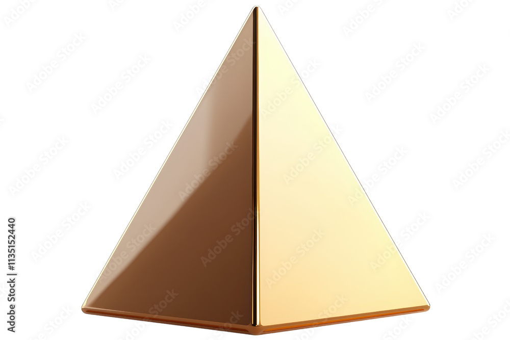 A shiny golden pyramid with smooth surfaces and sharp edges, showcasing a geometric shape. A shiny golden pyramid with smooth surfaces and sharp edges, showcasing a geometric shape.