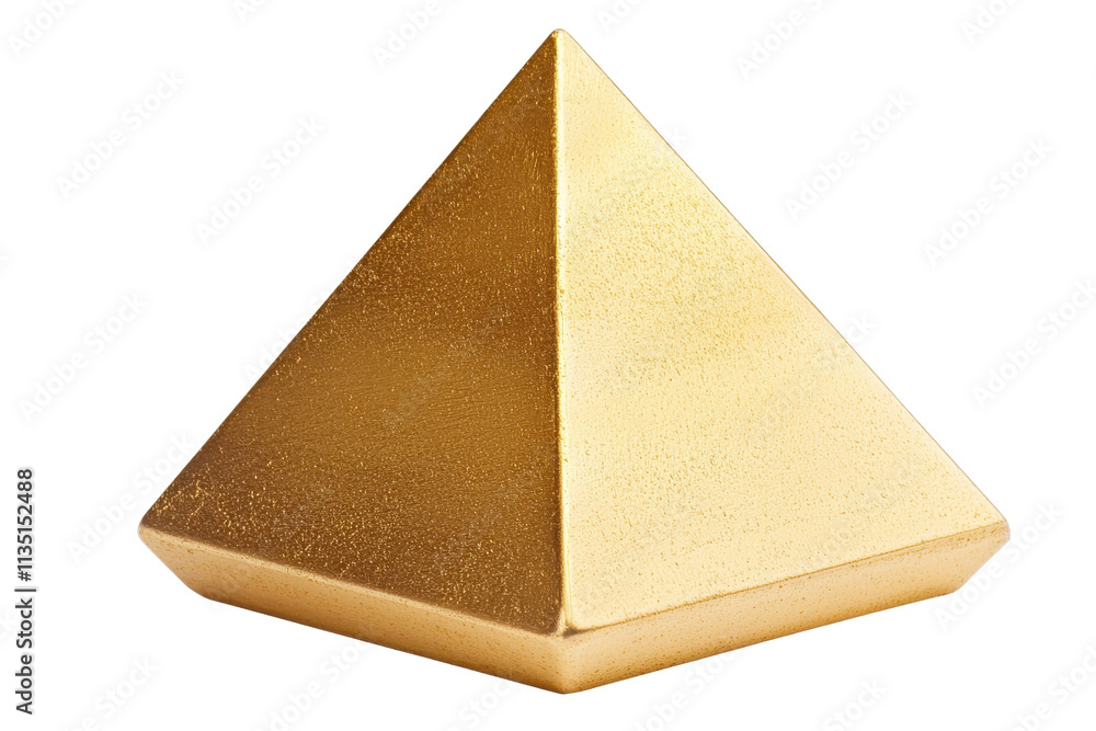 A shiny, golden pyramid with a smooth surface and pointed apex, reflecting light and showcasing geometric precision. A shiny, golden pyramid with a smooth surface and pointed apex, reflecting light and showcasing geometric precision.