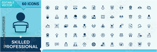 Skilled Professional icon pack. Featuring advice, support, technology, business, knowledge and more. Perfect for logos and infographics. Editable vector outline and solid icons.
