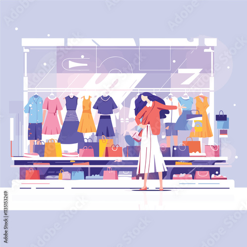 A woman in a store shopping illustration and vector