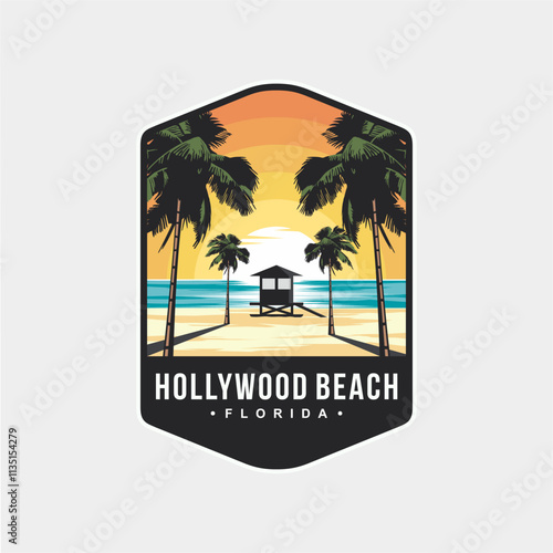 Illustration of Florida hollywood beach patch logo