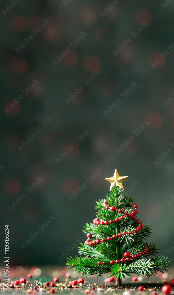 Fototapeta premium Adorned Christmas Tree with Red Garlands - New Year Festive Background, Card, Greetings, Christmas, Phone Wallpaper