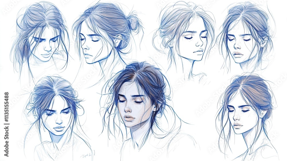 Girl Drawing: Expressive girl drawings showcasing different emotional expressions, from joyful to pensive, ideal for portraiture or character design. - Girl Drawing: Expressive girl drawings showcasing different emotional expressions, from joyful to pensive, ideal for portraiture or character design. -