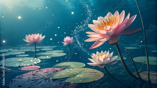 Dreamy Bioluminescent Lotus Pond with Cinematic Glow V5