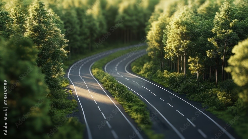 Fototapeta premium Photo cinematic forest highway