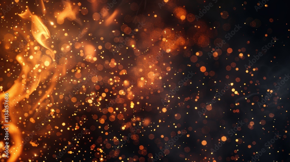 Naklejka premium Flowing Flames and Golden Sparkles in Dark Abstract Background
