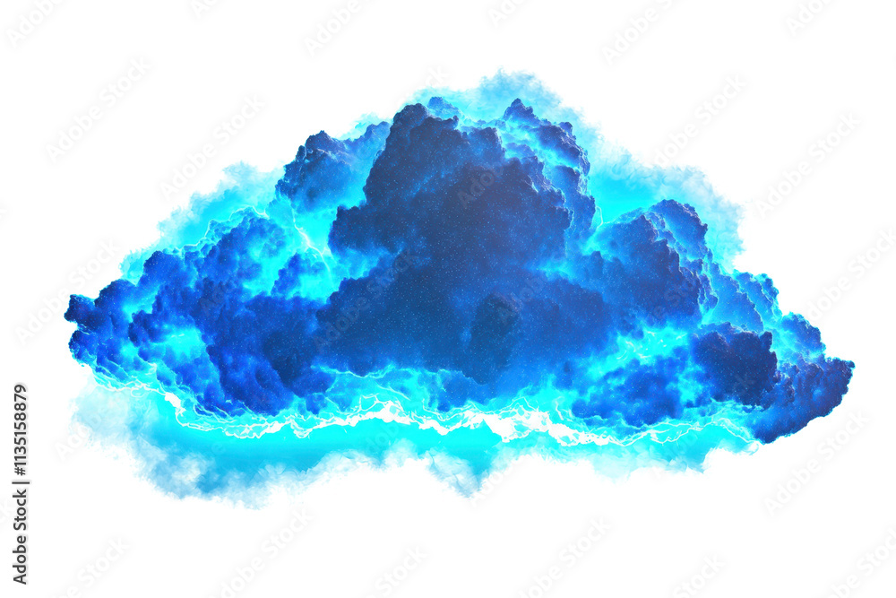 Fototapeta premium A vibrant, luminous cloud with striking blue hues and soft edges, showcasing a dynamic and ethereal appearance.