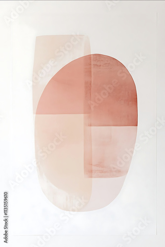 print of an small beige pink oval in the centre of the print occupying onethird of the white space abstract minimalist photo