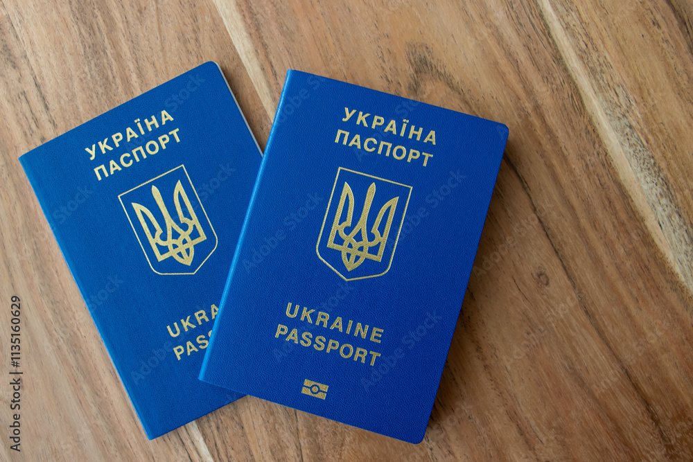 Ukrainian passport with nature wood background. Ukrainian passport with nature wood background.
